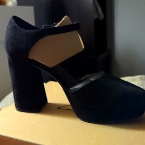 BNIB Clarks Black Sheer 100 Strap Suede Platform D'Orsay Pump size 8.5